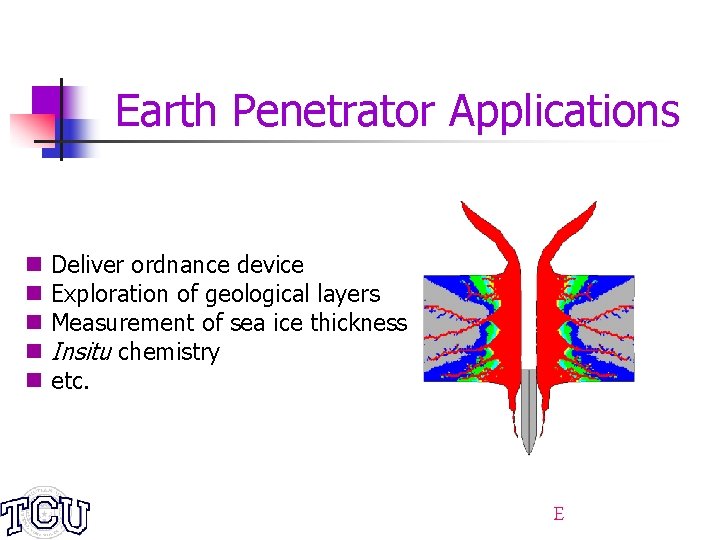 Earth Penetrator Applications n n n Deliver ordnance device Exploration of geological layers Measurement