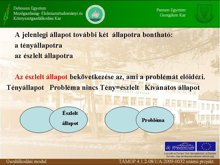 A jelenlegi állapot további két állapotra bontható: a tényállapotra az észlelt állapotra Az észlelt