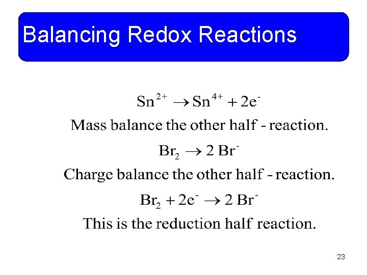 Balancing Redox Reactions 23 