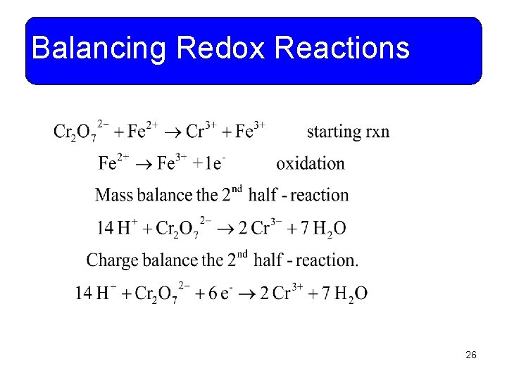 Balancing Redox Reactions 26 