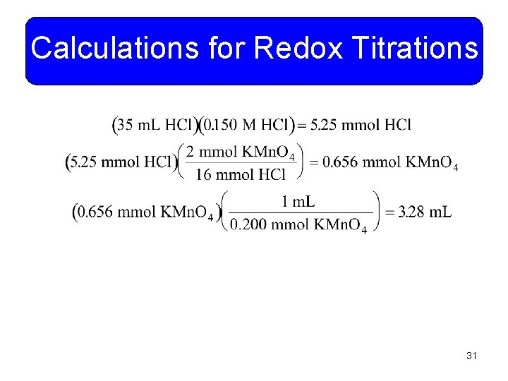 Calculations for Redox Titrations 31 