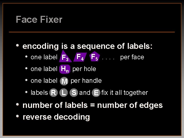 Face Fixer • encoding is a sequence of labels: • • one label F