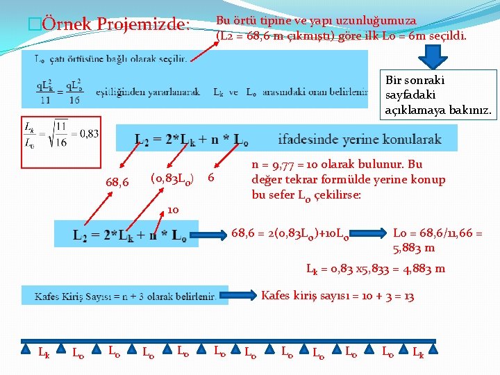 �Örnek Projemizde: Bu örtü tipine ve yapı uzunluğumuza (L 2 = 68, 6 m