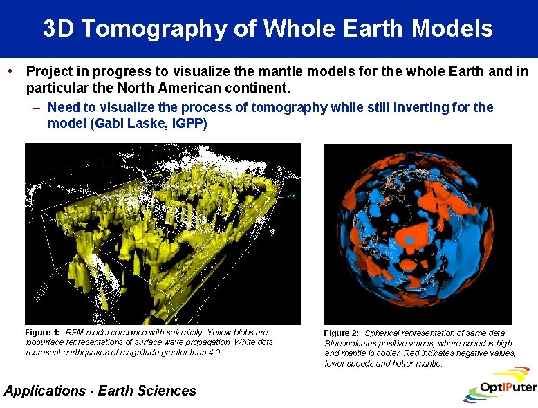 3 D Tomography of Whole Earth Models • Project in progress to visualize the