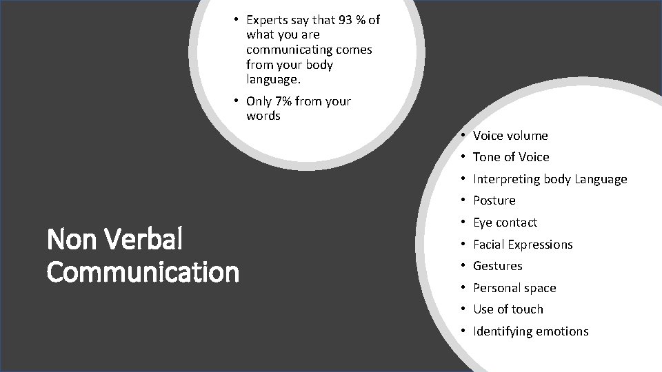  • Experts say that 93 % of what you are communicating comes from