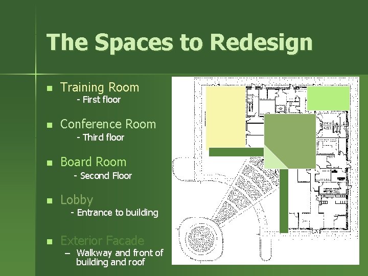 The Spaces to Redesign n Training Room - First floor n Conference Room -