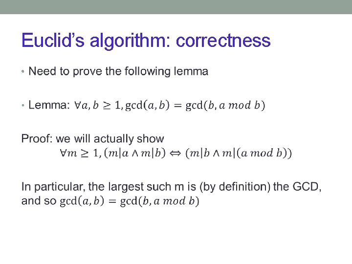 Euclid’s algorithm: correctness • 