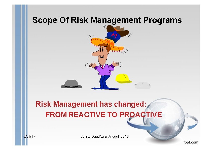 Scope Of Risk Management Programs Risk Management has changed: FROM REACTIVE TO PROACTIVE 3/31/17