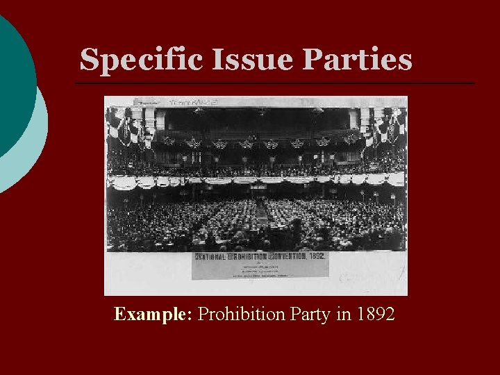 Specific Issue Parties Example: Prohibition Party in 1892 