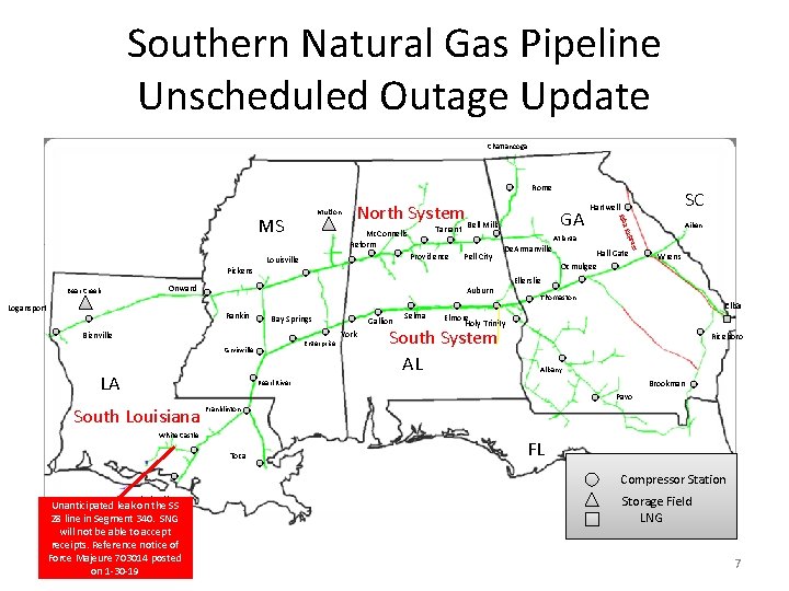 Southern Natural Gas Pipeline Unscheduled Outage Update Chattanooga Rome Providence Louisville GA Tarrant Mc.