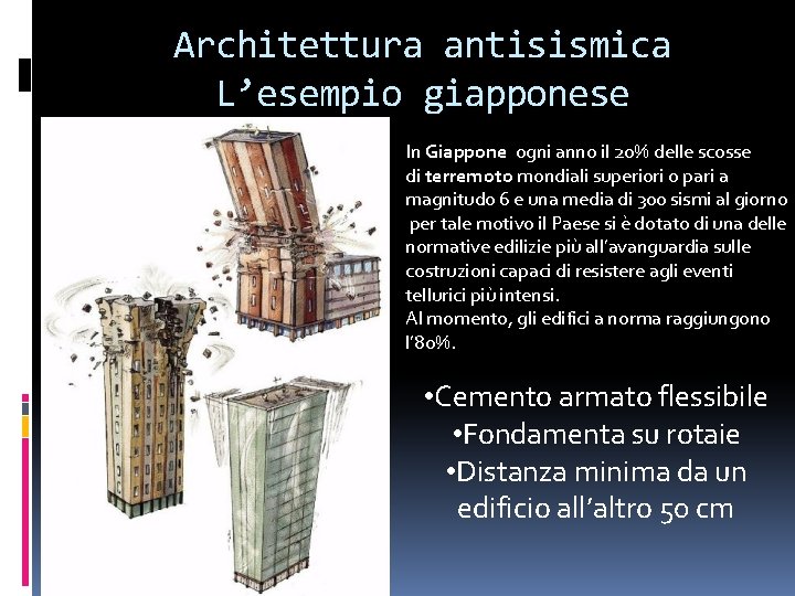 Architettura antisismica L’esempio giapponese In Giappone ogni anno il 20% delle scosse di terremoto