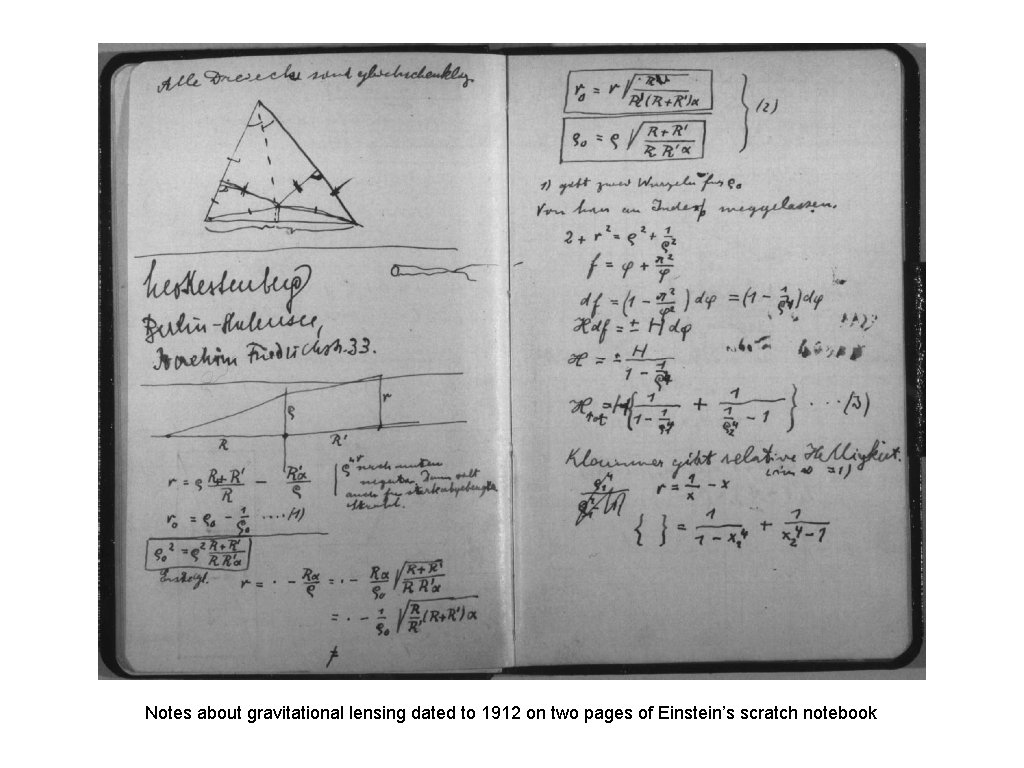 Notes about gravitational lensing dated to 1912 on two pages of Einstein’s scratch notebook