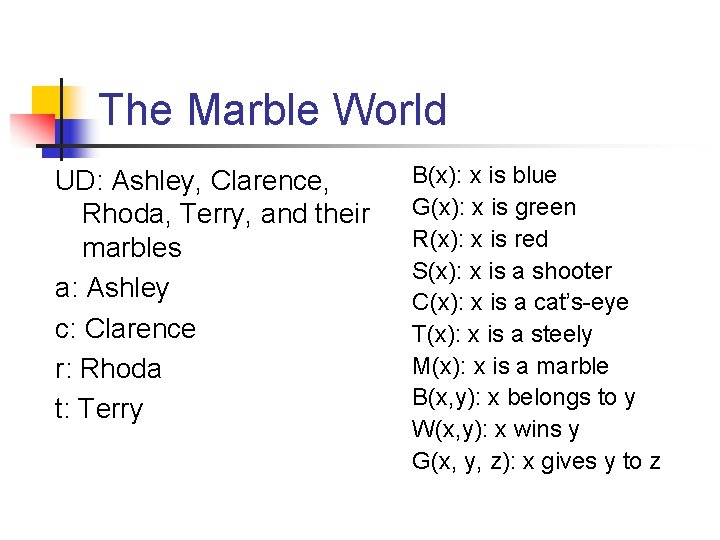 The Marble World UD: Ashley, Clarence, Rhoda, Terry, and their marbles a: Ashley c: