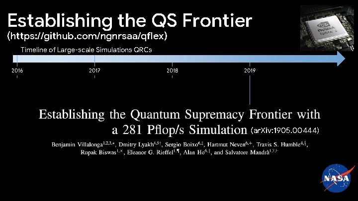 Establishing the QS Frontier (https: //github. com/ngnrsaa/qflex) Timeline of Large-scale Simulations QRCs 2016 2017