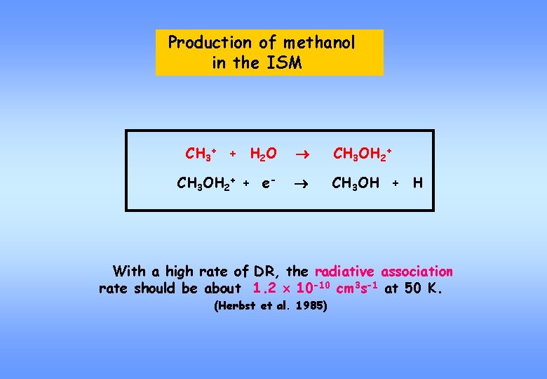 Production of methanol in the ISM CH 3+ + H 2 O CH 3