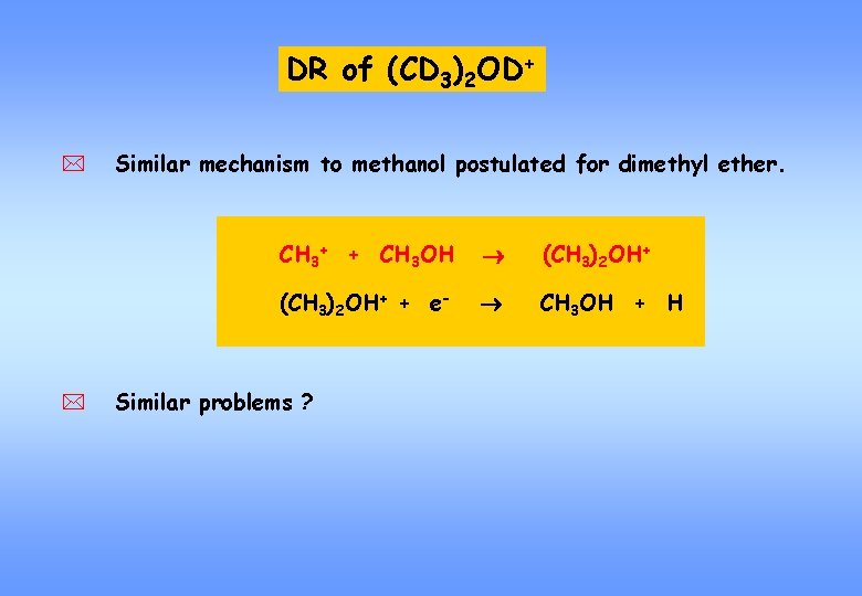 DR of (CD 3)2 OD+ * * Similar mechanism to methanol postulated for dimethyl