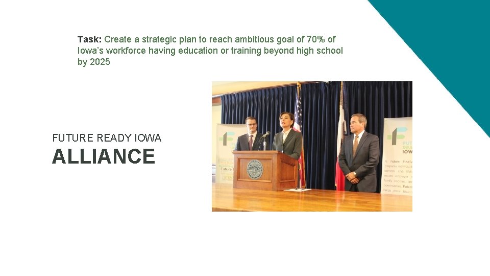 Task: Create a strategic plan to reach ambitious goal of 70% of Iowa’s workforce