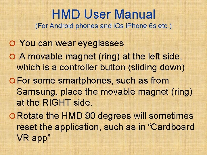 HMD User Manual (For Android phones and i. Os i. Phone 6 s etc.