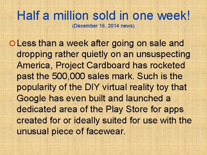 Half a million sold in one week! (December 16, 2014 news) ¡ Less than