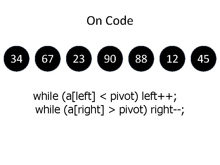 On Code 34 67 23 90 88 12 while (a[left] < pivot) left++; while