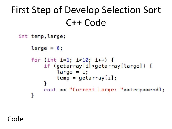 First Step of Develop Selection Sort C++ Code 