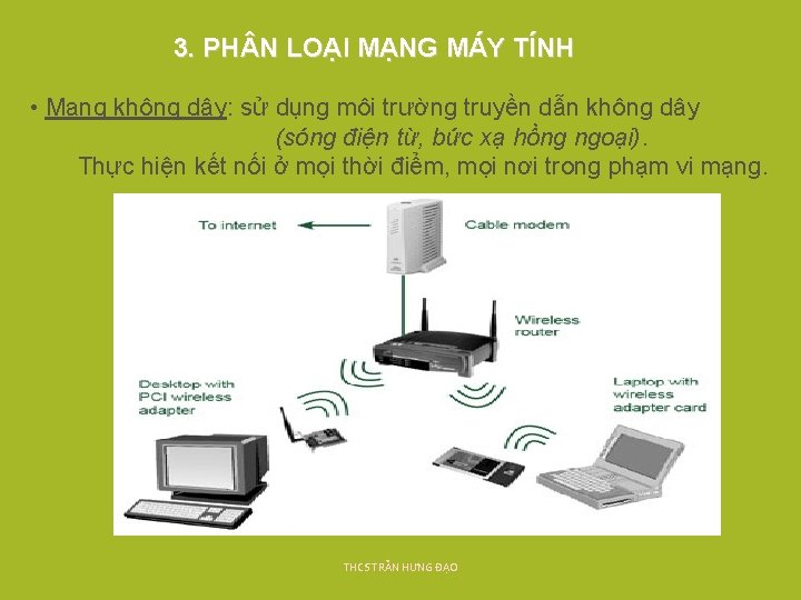 3. PH N LOẠI MẠNG MÁY TÍNH • Mạng không dây: sử dụng môi