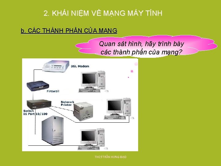 2. KHÁI NIỆM VỀ MẠNG MÁY TÍNH b. CÁC THÀNH PHẦN CỦA MẠNG Quan