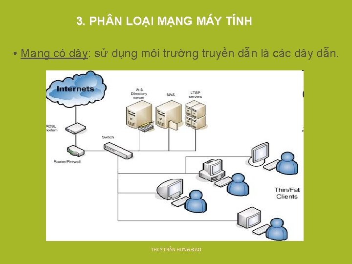3. PH N LOẠI MẠNG MÁY TÍNH • Mạng có dây: sử dụng môi