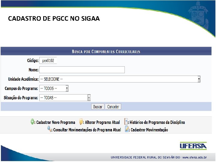 CADASTRO DE PGCC NO SIGAA 