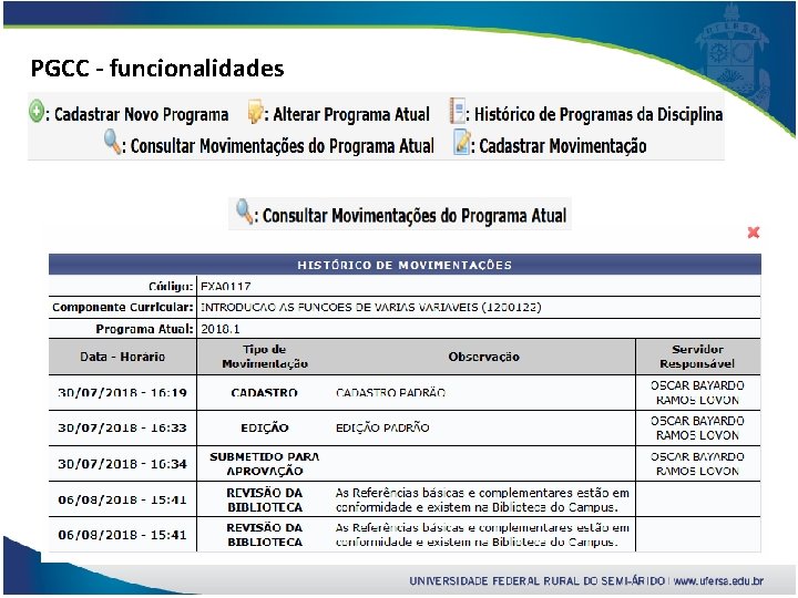 PGCC - funcionalidades 