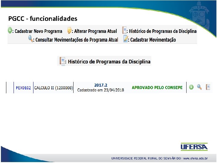 PGCC - funcionalidades 