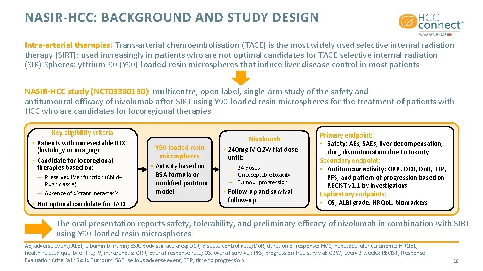 NASIR-HCC: BACKGROUND AND STUDY DESIGN Intra-arterial therapies: Trans-arterial chemoembolisation (TACE) is the most widely