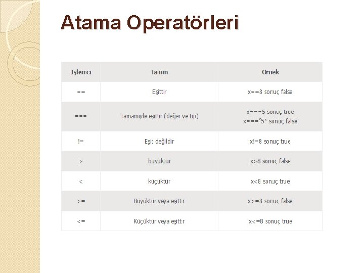 Atama Operatörleri 