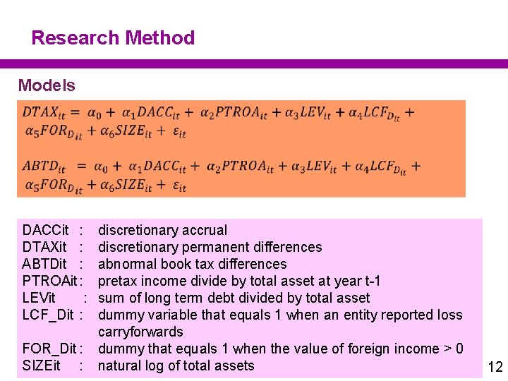 Research Method Models DACCit : DTAXit : ABTDit : PTROAit : LEVit : LCF_Dit