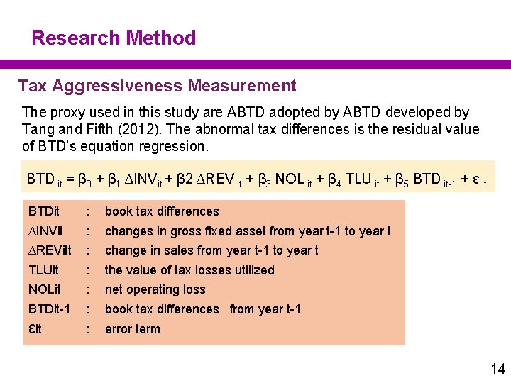 Research Method Tax Aggressiveness Measurement The proxy used in this study are ABTD adopted