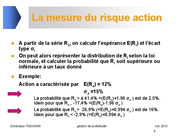 La mesure du risque action n A partir de la série Ri, t on