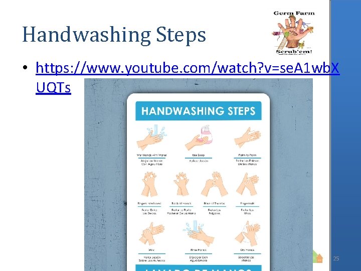 Handwashing Steps • https: //www. youtube. com/watch? v=se. A 1 wb. X UQTs 25