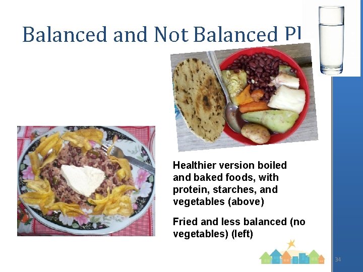 Balanced and Not Balanced Plates Healthier version boiled and baked foods, with protein, starches,