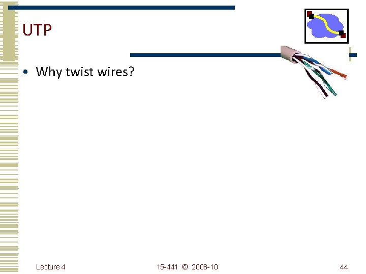 UTP • Why twist wires? Lecture 4 15 -441 © 2008 -10 44 