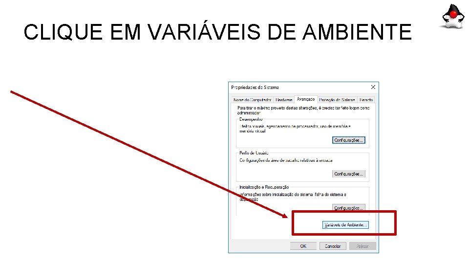 CLIQUE EM VARIÁVEIS DE AMBIENTE 