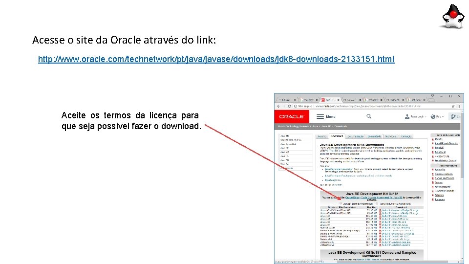 Acesse o site da Oracle através do link: http: //www. oracle. com/technetwork/pt/javase/downloads/jdk 8 -downloads-2133151.