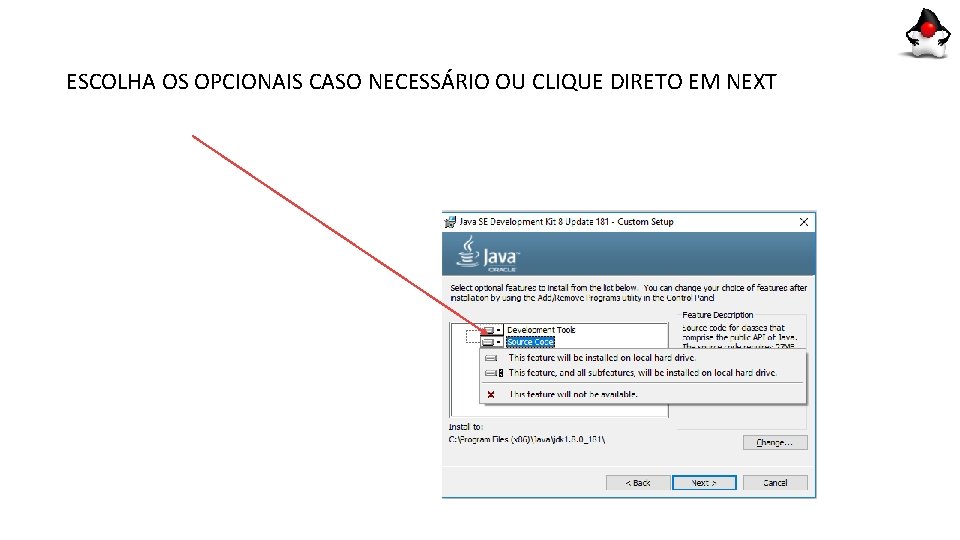 ESCOLHA OS OPCIONAIS CASO NECESSÁRIO OU CLIQUE DIRETO EM NEXT 