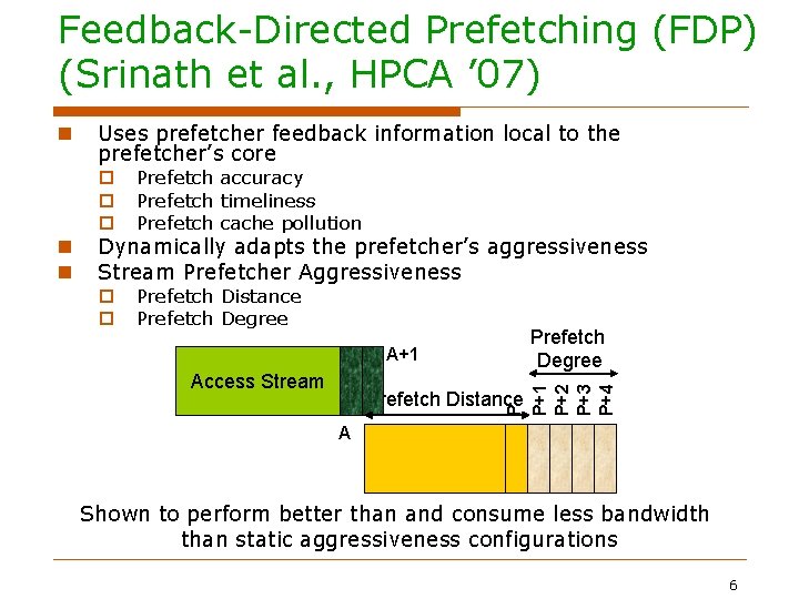 Feedback-Directed Prefetching (FDP) (Srinath et al. , HPCA ’ 07) Uses prefetcher feedback information