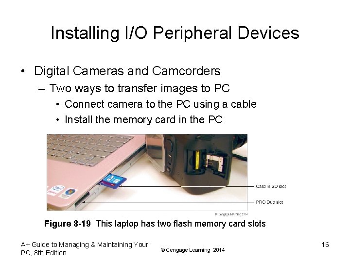Installing I/O Peripheral Devices • Digital Cameras and Camcorders – Two ways to transfer Installing I/O Peripheral Devices • Digital Cameras and Camcorders – Two ways to transfer