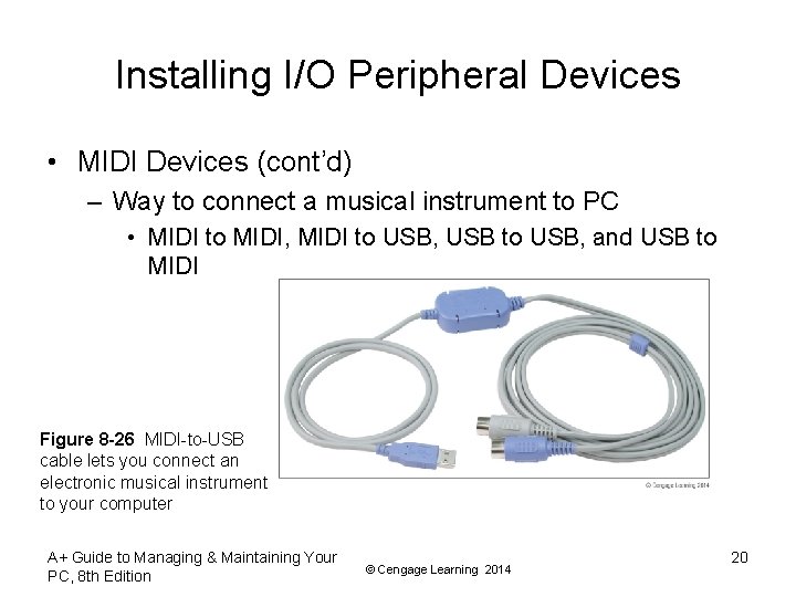 Installing I/O Peripheral Devices • MIDI Devices (cont’d) – Way to connect a musical Installing I/O Peripheral Devices • MIDI Devices (cont’d) – Way to connect a musical