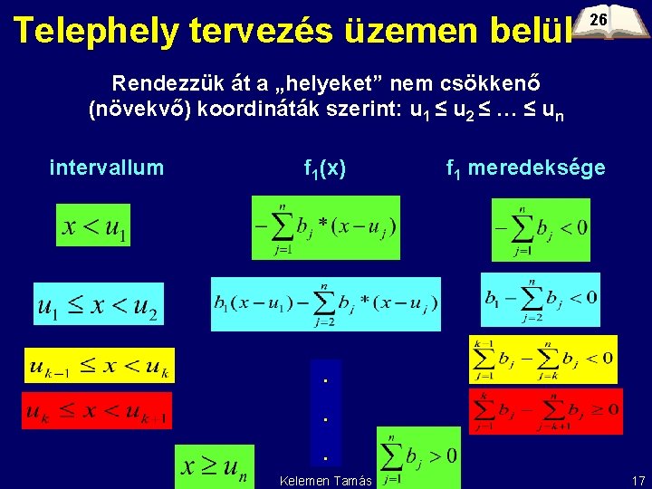 Telephely tervezés üzemen belül 26 Rendezzük át a „helyeket” nem csökkenő (növekvő) koordináták szerint: