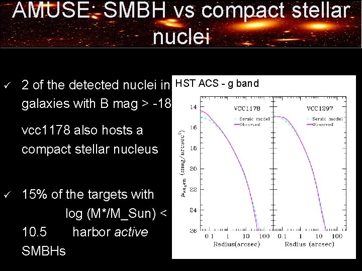AMUSE: SMBH vs compact stellar nuclei ü 2 of the detected nuclei in HST