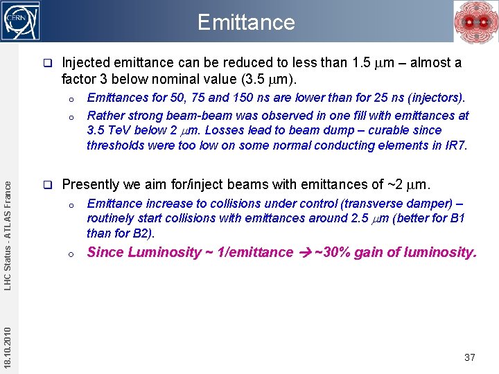 Emittance q Injected emittance can be reduced to less than 1. 5 mm –