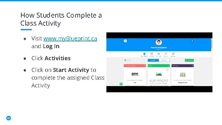 How Students Complete a Class Activity ● Visit www. my. Blueprint. ca and Log
