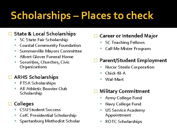 Scholarships – Places to check � State & Local Scholarships � SC State Fair